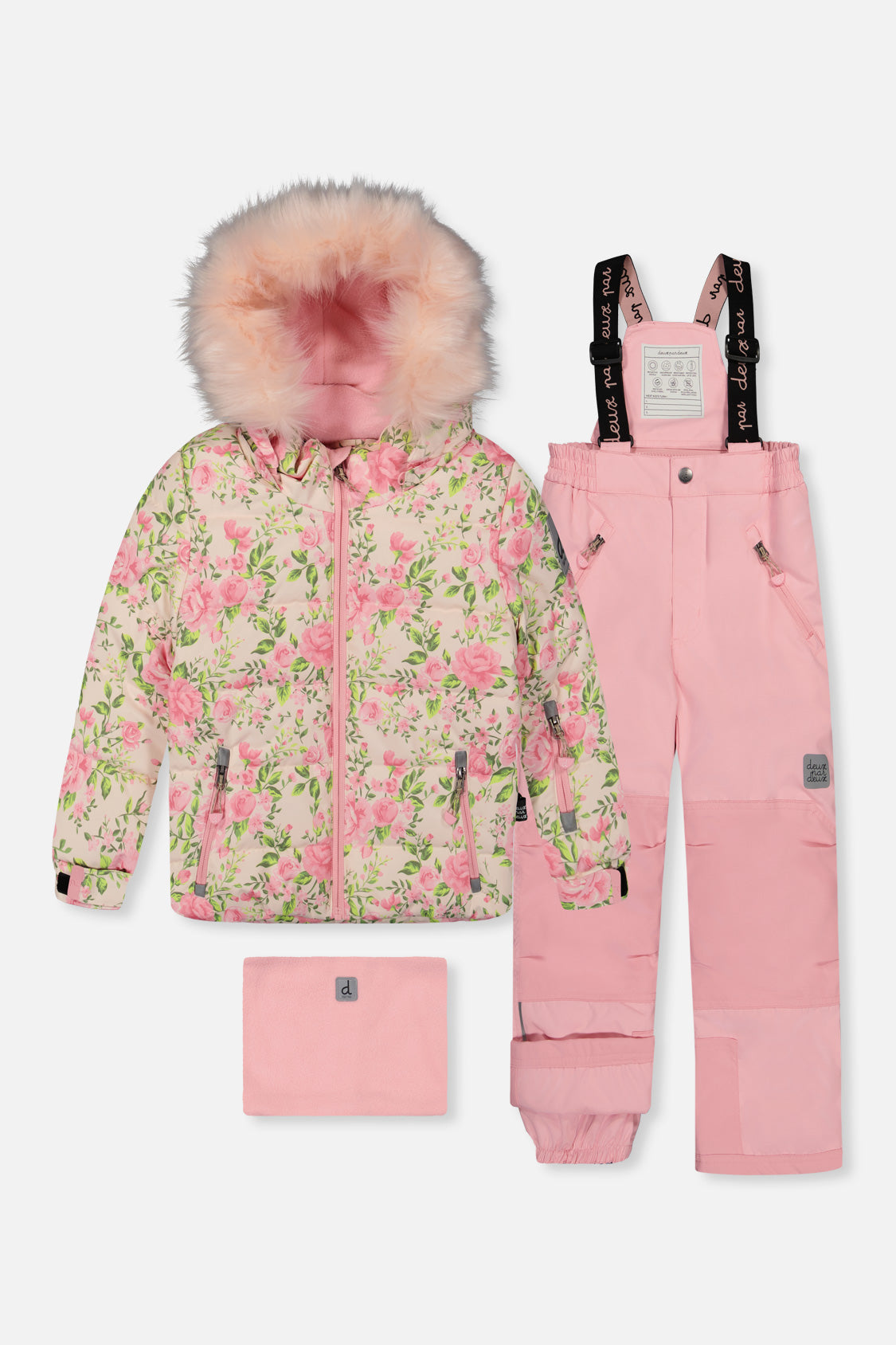 Two Piece Play Snowsuit Pink Minit Flower Print With Pink Pants-0