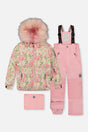 Two Piece Play Snowsuit Pink Minit Flower Print With Pink Pants-0