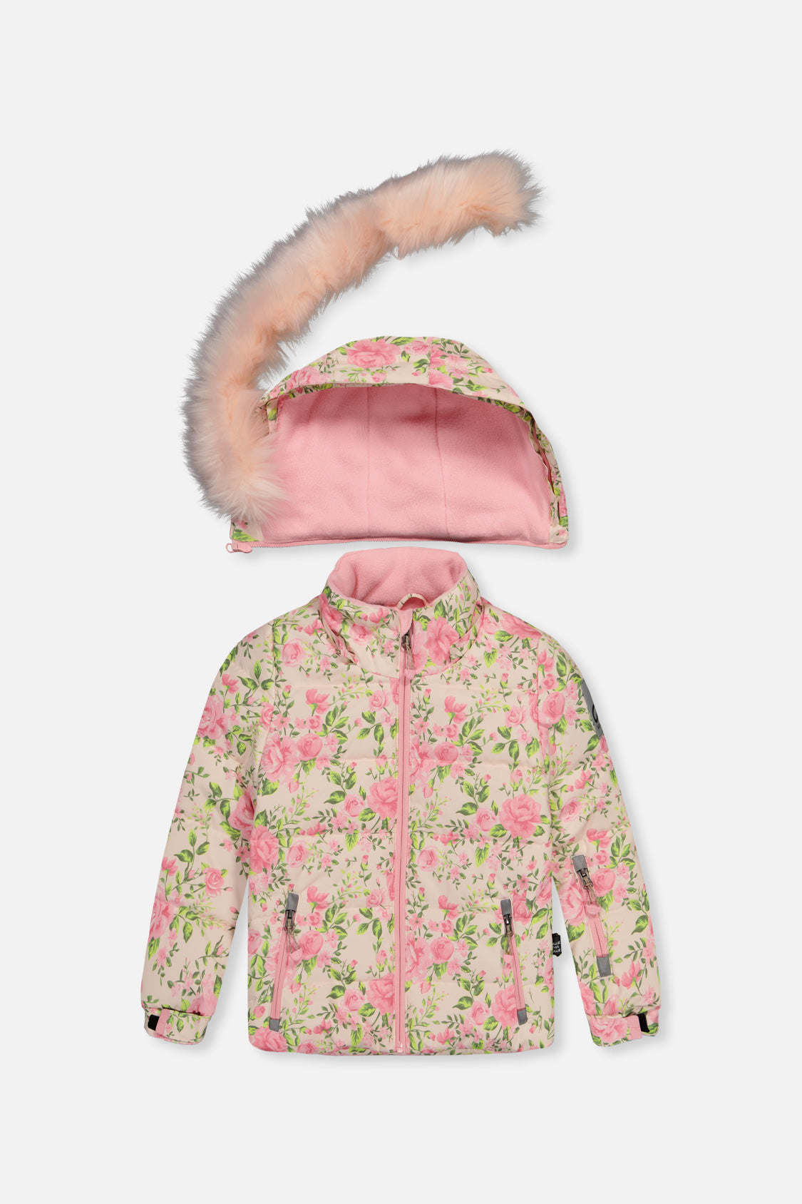 Two Piece Play Snowsuit Pink Minit Flower Print With Pink Pants-1