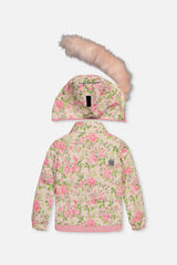 Two Piece Play Snowsuit Pink Minit Flower Print With Pink Pants-2