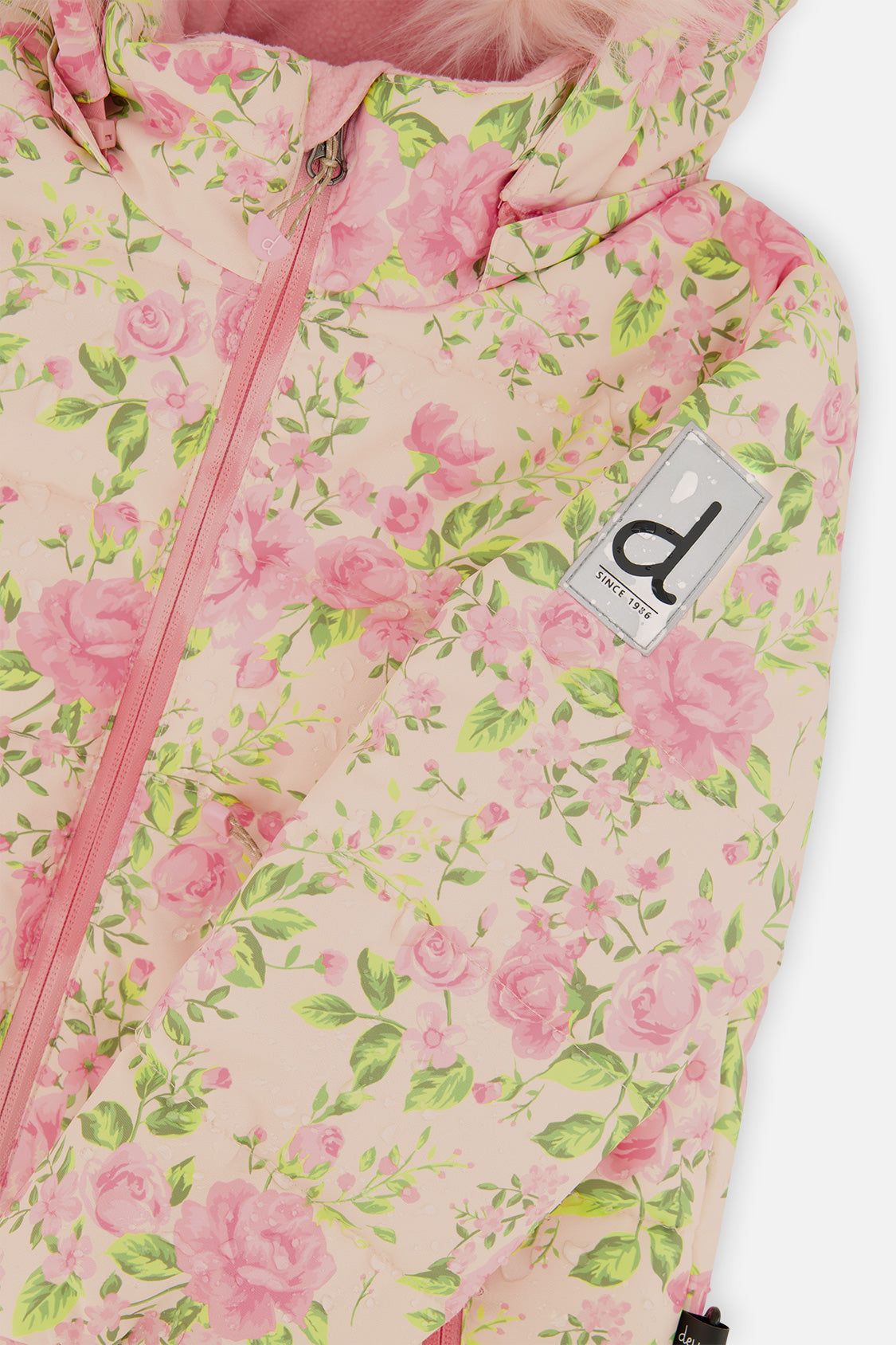 Deux par Deux girls PLAY two-piece snowsuit, pink mini flower print with pink pants, product view 8