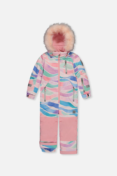 Deux par Deux girls' PLAY one-piece snowsuit in multicolor line print – main product photo