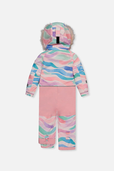 Deux par Deux girls' PLAY one-piece snowsuit in multicolor line print – product view 2