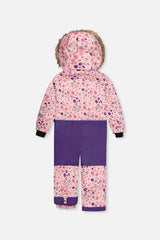 Kids One Piece Play Snowsuit Pink Mini Flower Print-4