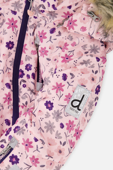 Deux par Deux girls' PLAY one-piece snowsuit, pink mini-flower print, additional angle