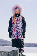 Kids One Piece Play Snowsuit Purple Floral Print-1