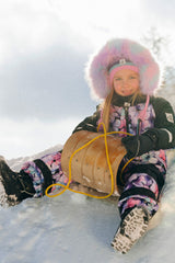 Kids One Piece Play Snowsuit Purple Floral Print-2