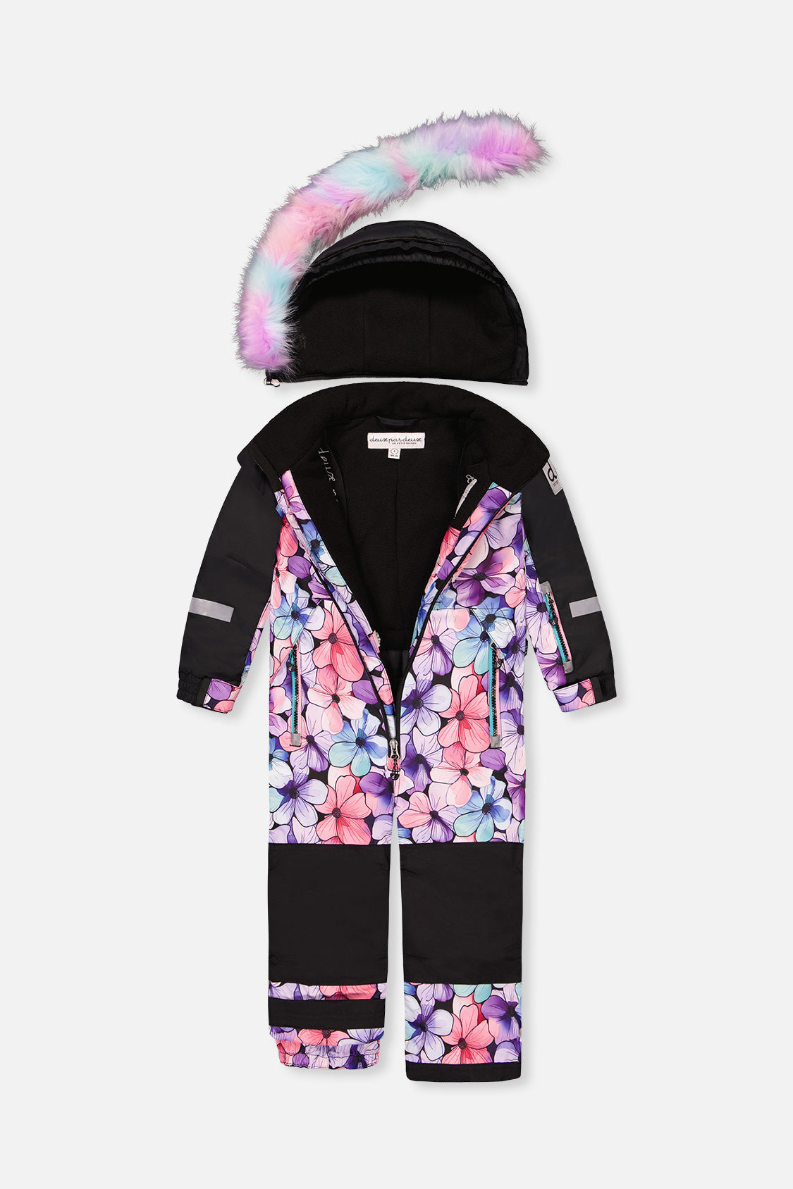 Deux par Deux girls' PLAY one-piece snowsuit, purple floral print, alternate view