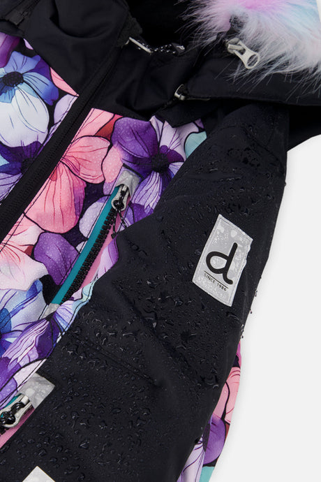 Deux par Deux girls' PLAY one-piece snowsuit, purple floral print, additional angle