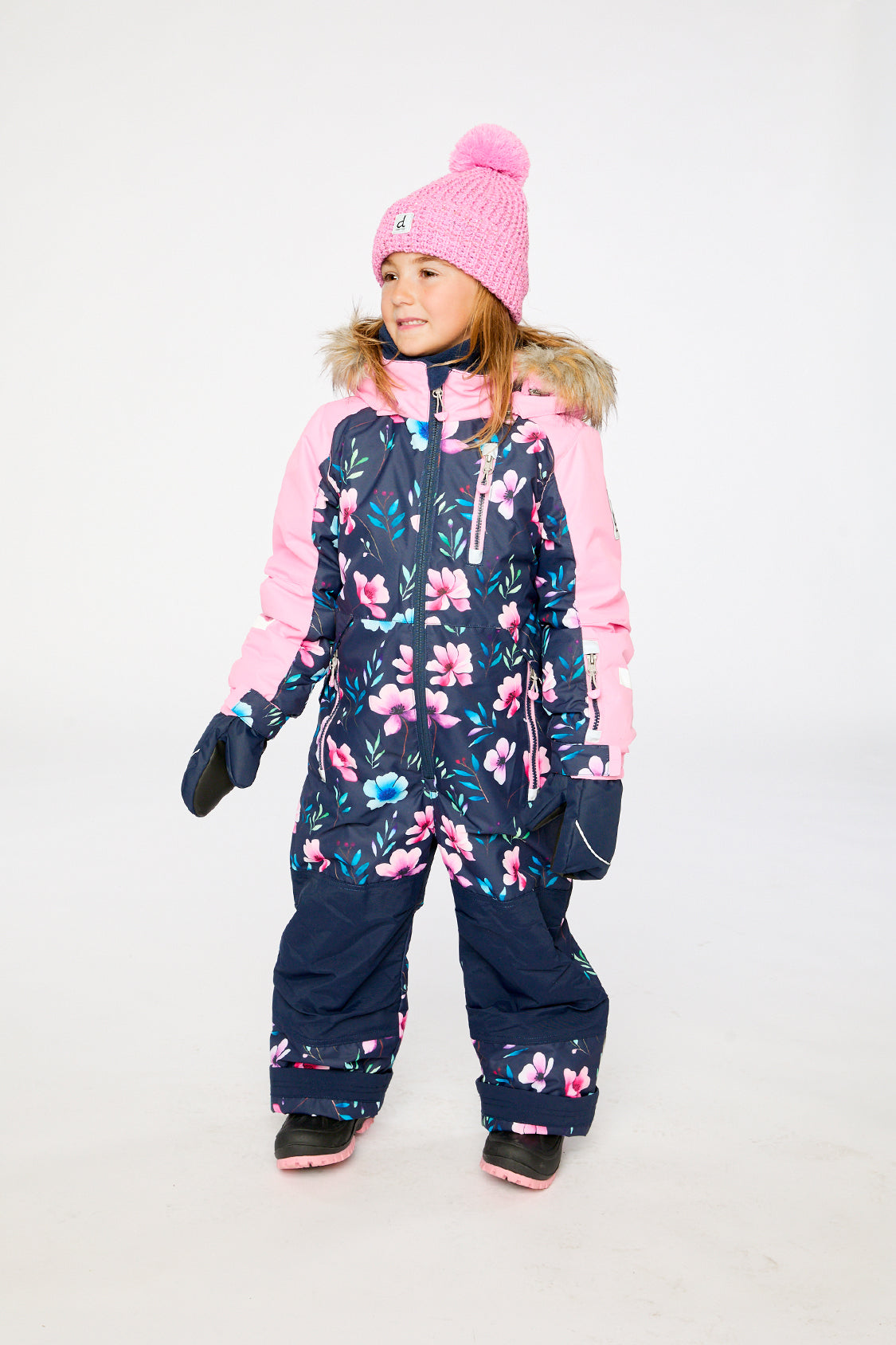 Kids One Piece Play Snowsuit Blue Floral Print-1