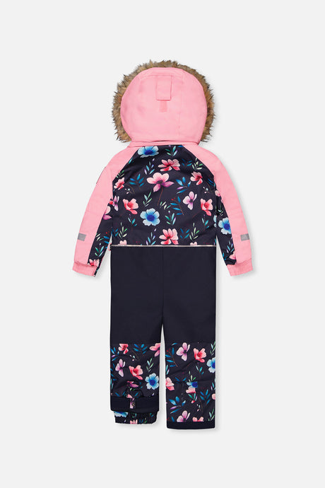 Kids One Piece Play Snowsuit Blue Floral Print-4