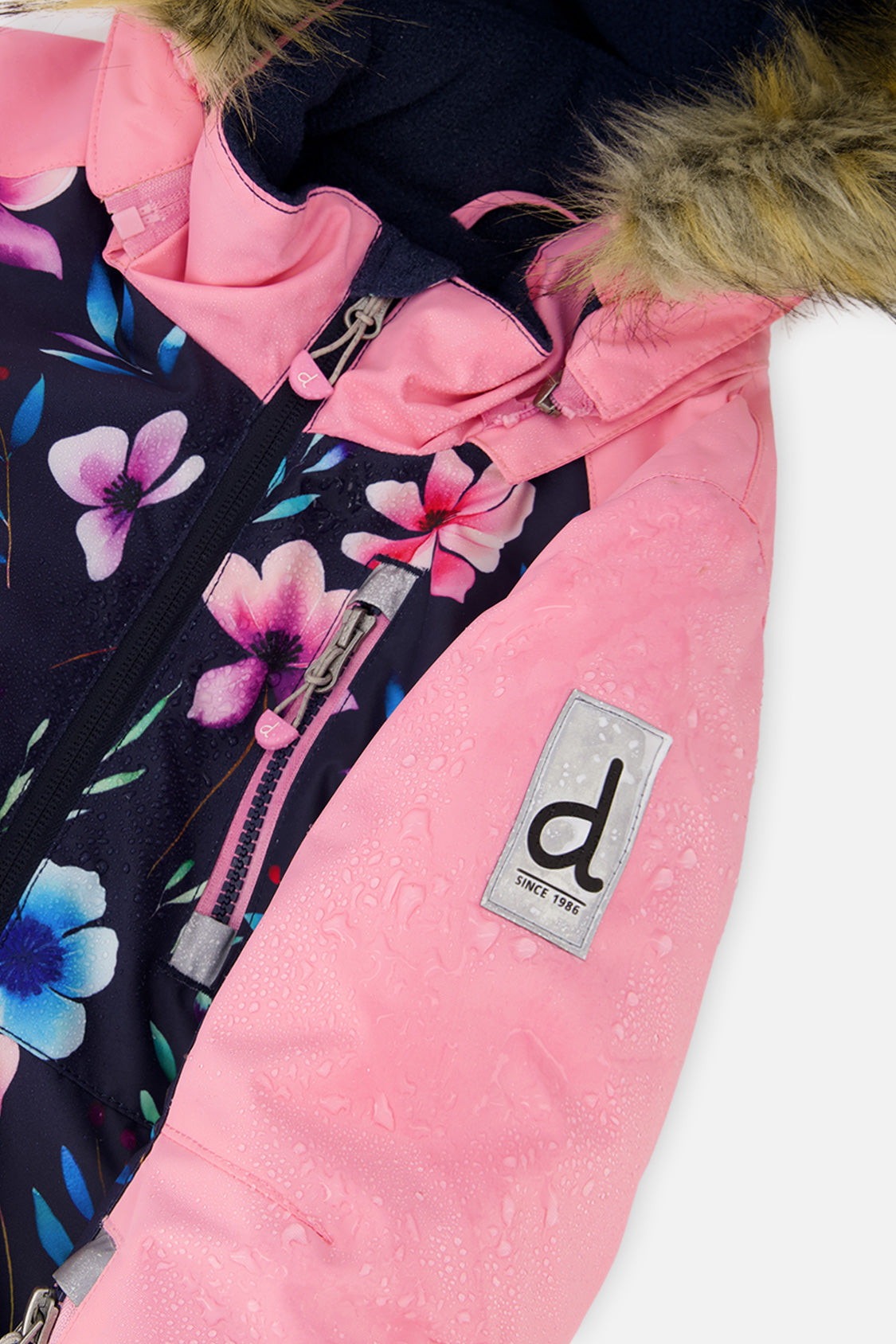 Deux par Deux girls' PLAY one-piece snowsuit, blue floral print, additional angle