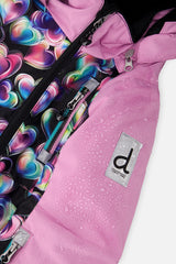 Deux par Deux girls' PLAY one-piece snowsuit, black heart print, additional angle