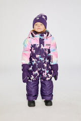 Kids One Piece Play Snowsuit Purple Unicorn Print-2