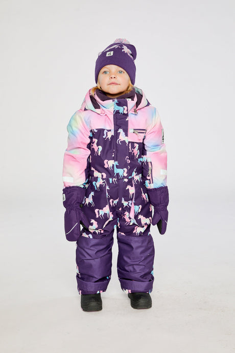 Kids One Piece Play Snowsuit Purple Unicorn Print-2