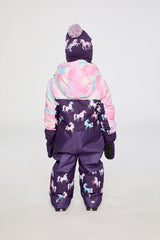 Kids One Piece Play Snowsuit Purple Unicorn Print-4