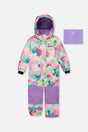 Deux par Deux girls PLAY one-piece snowsuit in multicolor diamond print, front view