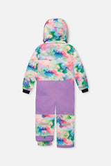 Deux par Deux multicolor diamond print one-piece snowsuit, back view