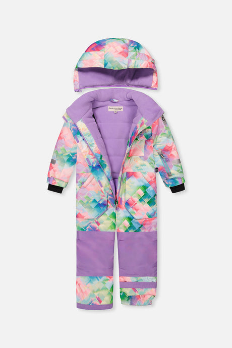 Deux par Deux PLAY one-piece snowsuit, multicolor diamond print, alternate view 1