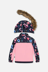 Deux par Deux girls' PLAY snowsuit, pink colorblock and floral print, alternate view