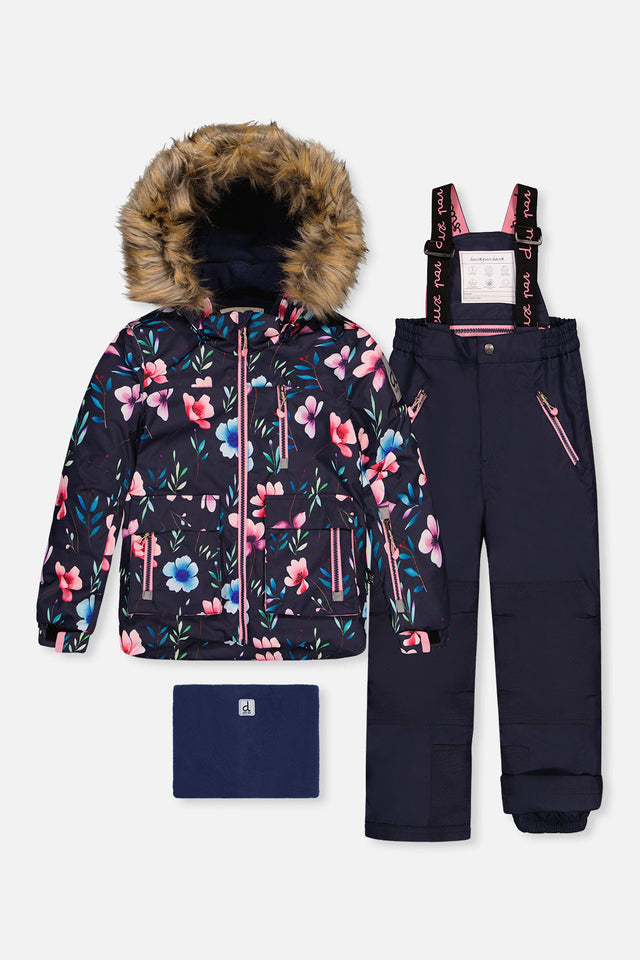 Two Piece Play Snowsuit Blue Floral Print-0