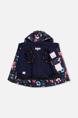 Navy floral PLAY jacket opened to show the fleece lining
