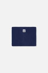 Navy fleece neckwarmer included with the blue floral snowsuit