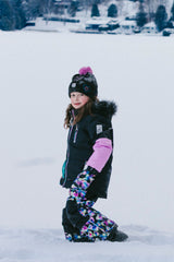 Two Piece Play Snowsuit Black, Blue And Pink Colorblock With Heart Print Pants-1
