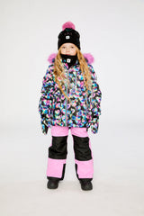 Two Piece Play Snowsuit Black Heart Print With Pink Pants-2