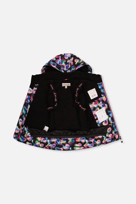 Deux par Deux heart-print PLAY jacket opened to show the black lining and inner straps