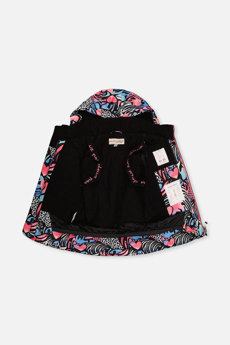 Deux par Deux girls' PLAY snowsuit, black zebra-print jacket with pink pants, additional angle