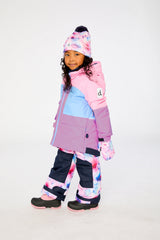 Two Piece Play Snowsuit Pink And Purple Colorblock With Watercolor Floral Print Pants-2