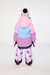 Two Piece Play Snowsuit Pink And Purple Colorblock With Watercolor Floral Print Pants-3
