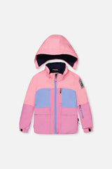 Two Piece Play Snowsuit Pink And Purple Colorblock With Watercolor Floral Print Pants-4