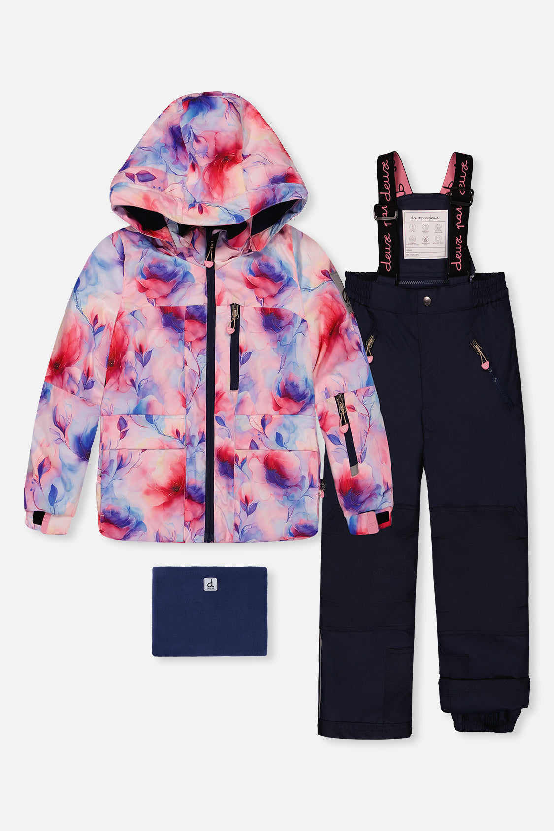 Two Piece Play Snowsuit Mauve Watercolor Floral Print With Navy Pants-0