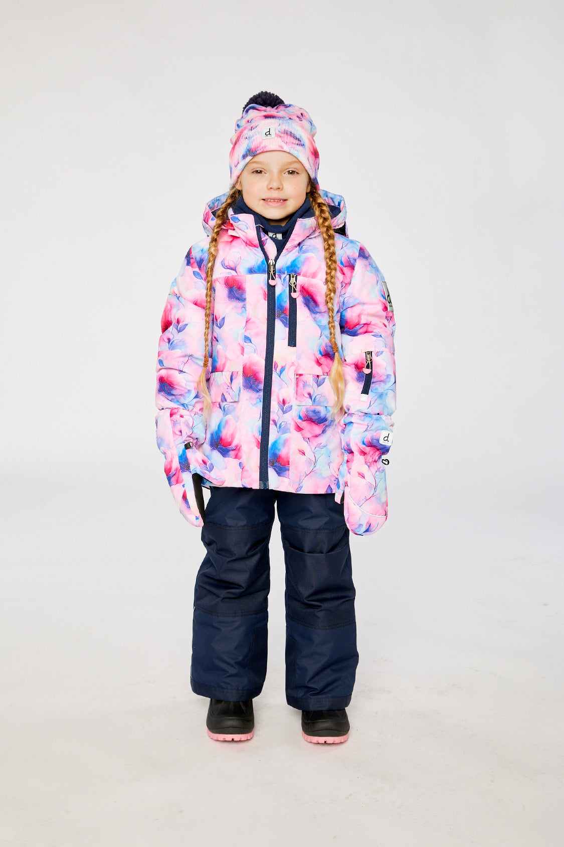 Two Piece Play Snowsuit Mauve Watercolor Floral Print With Navy Pants-3