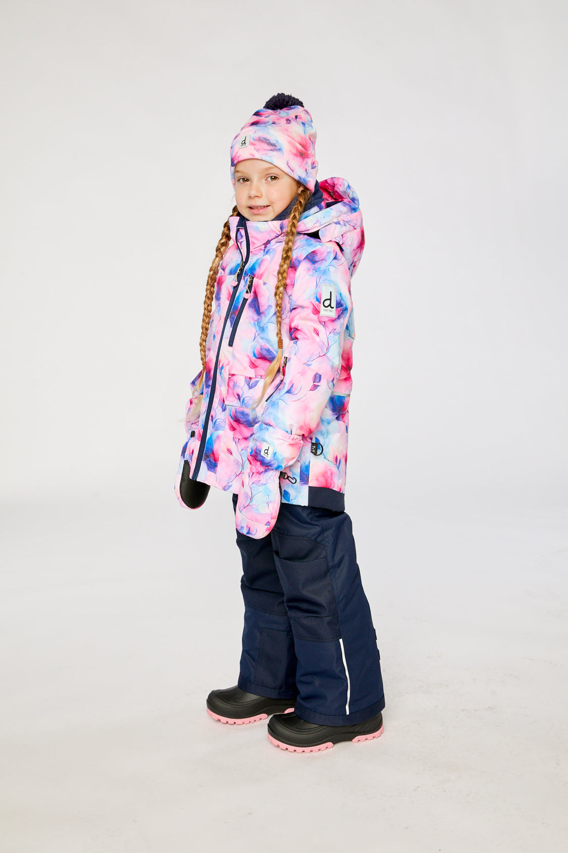 Two Piece Play Snowsuit Mauve Watercolor Floral Print With Navy Pants-4