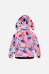 Mauve watercolor floral PLAY jacket with hood, back view