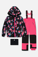 Two Piece Play Snowsuit Black Rose Print With Pink Pants-0