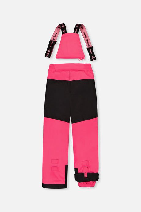 Deux par Deux pink PLAY bib snow pants with black reinforced seat, back view