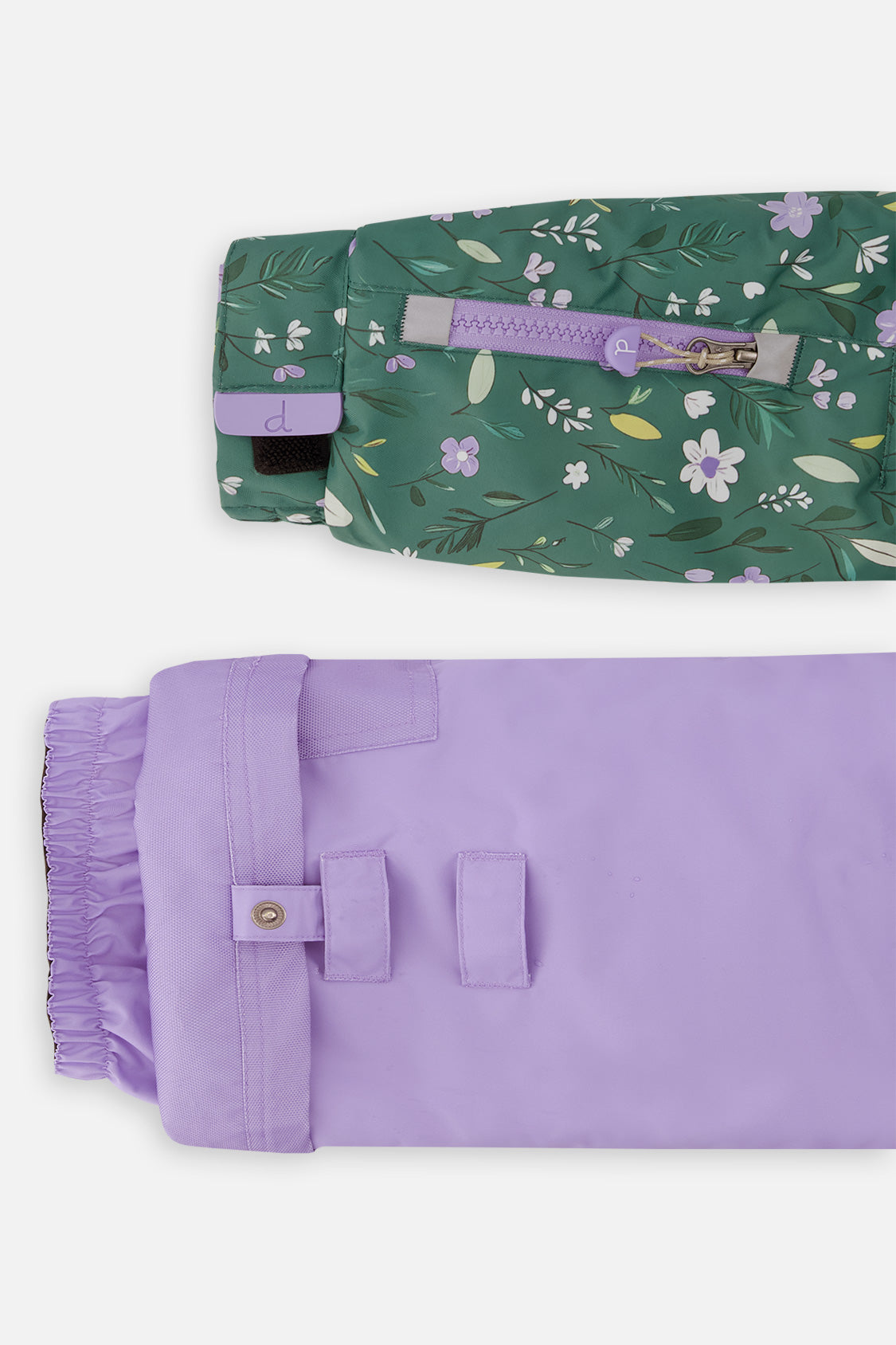 Deux par Deux green mini flower PLAY snowsuit with purple pants, product photo 10