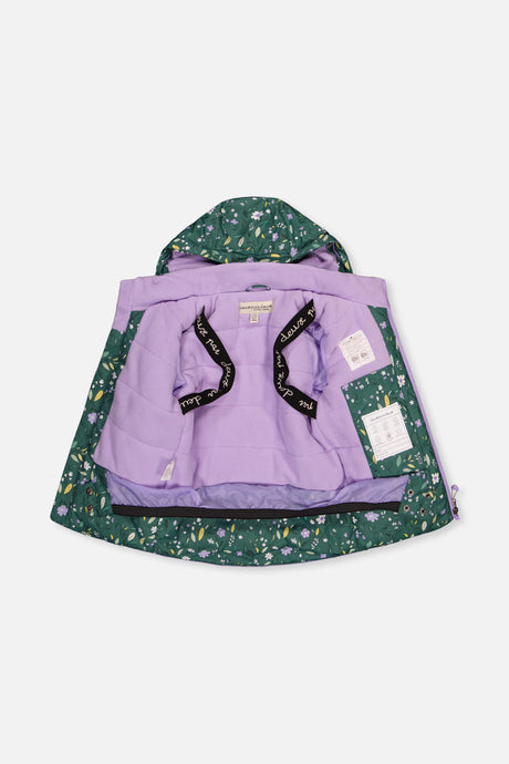 Deux par Deux green mini flower PLAY snowsuit with purple pants, product photo 4