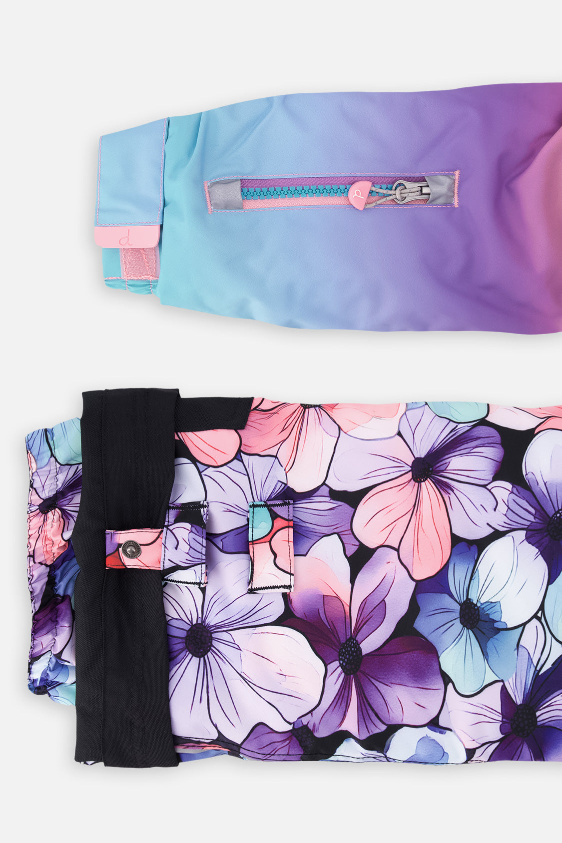 Deux par Deux pink-to-blue gradient PLAY snowsuit with floral pants, product photo 10