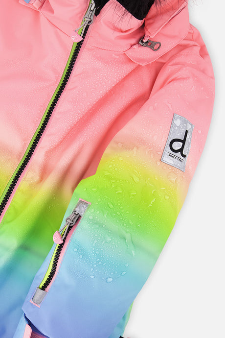 Deux par Deux girls' PLAY two-piece snowsuit in Multicolor Gradient with gummy-bear print pants, additional product view