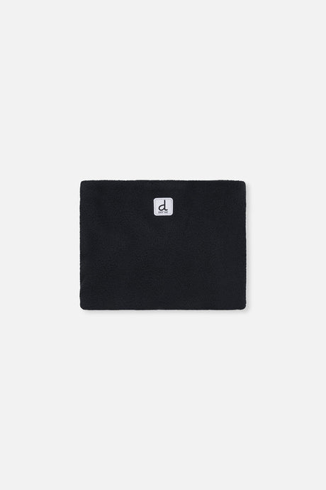 Black fleece neckwarmer included with the purple floral snowsuit