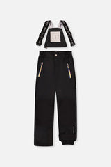 Black PLAY snow bib pants with reinforced knees, front view