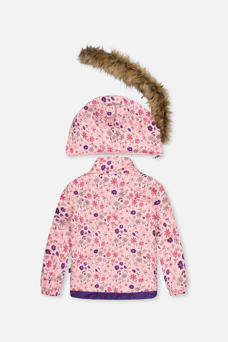 Deux par Deux girls' PLAY snowsuit with pink mini flower jacket and navy snow pants, additional product view