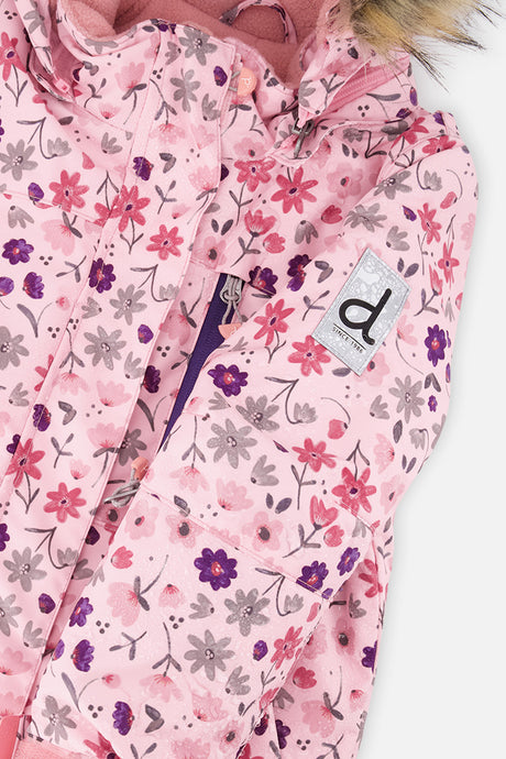 Deux par Deux girls' PLAY snowsuit with pink mini flower jacket and navy snow pants, additional product view