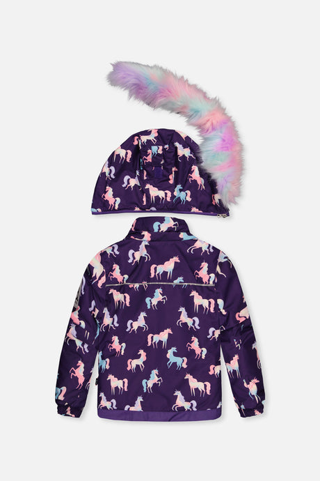 Deux par Deux purple unicorn PLAY snowsuit with multicolored pants, product photo 3