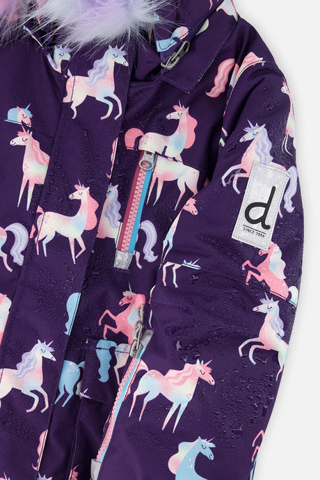 Deux par Deux purple unicorn PLAY snowsuit with multicolored pants, product photo 8